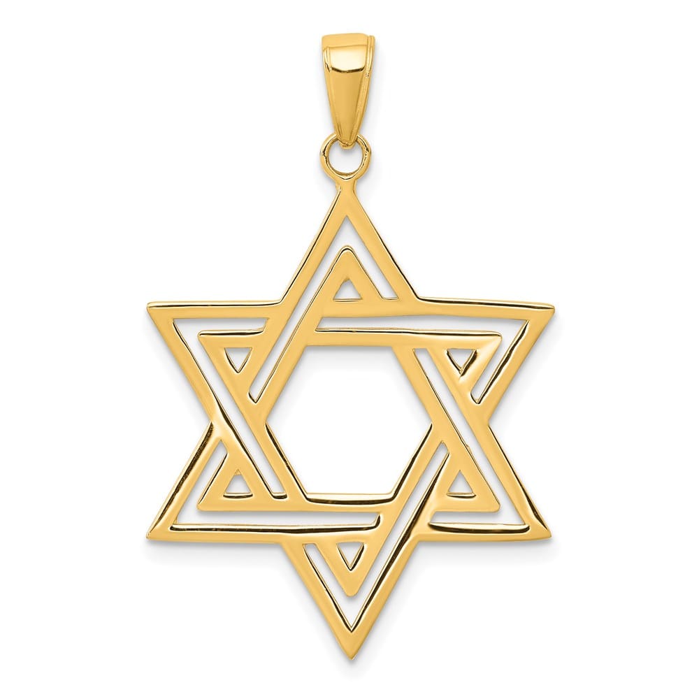 10K Yellow Gold Solid Polished Large Star of David Charm