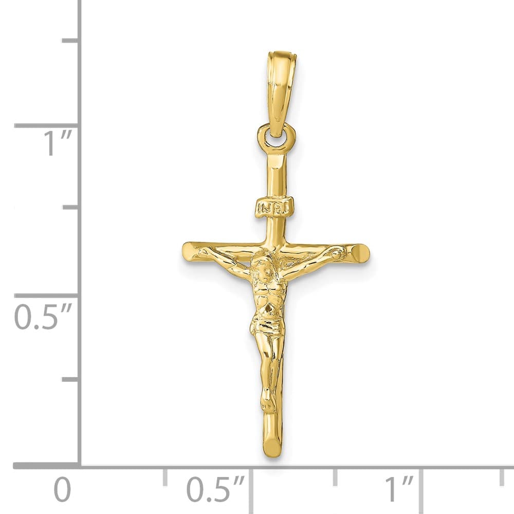 10K Yellow Gold Solid Polished Large Stick Style Crucifix Pendant