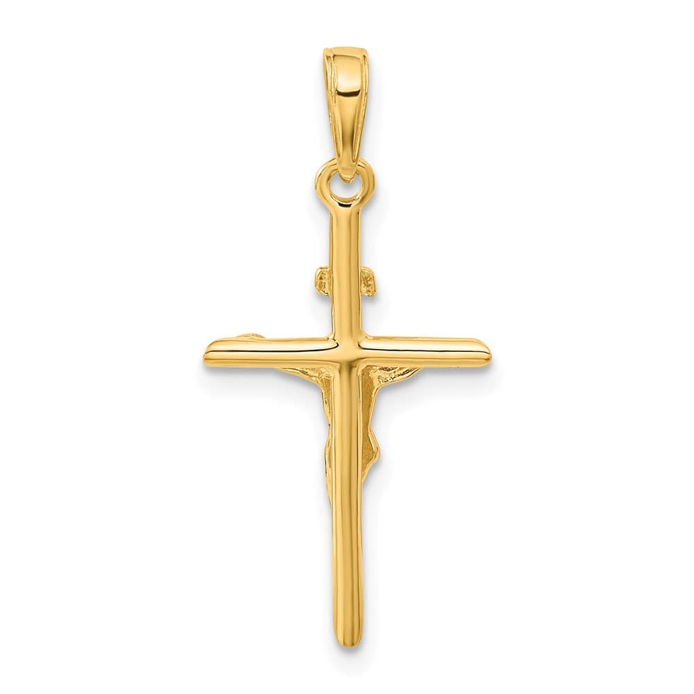 10K Yellow Gold Solid Polished Large Stick Style Crucifix Pendant