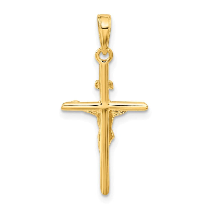 10K Yellow Gold Solid Polished Large Stick Style Crucifix Pendant