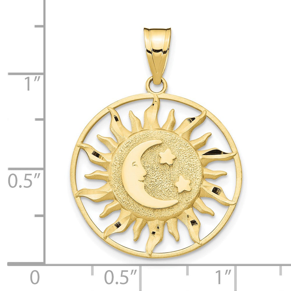 10K Yellow Gold Solid Polished Large Sun with Moon and Stars Charm