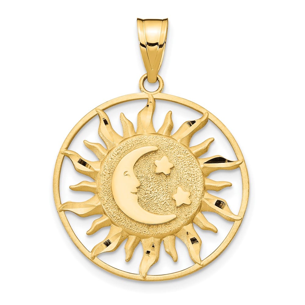 10K Yellow Gold Solid Polished Large Sun with Moon and Stars Charm