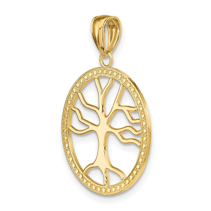 10K Yellow Gold Solid Polished Large Tree of Life in Round Frame Charm