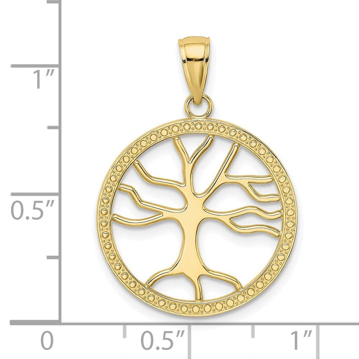 10K Yellow Gold Solid Polished Large Tree of Life in Round Frame Charm