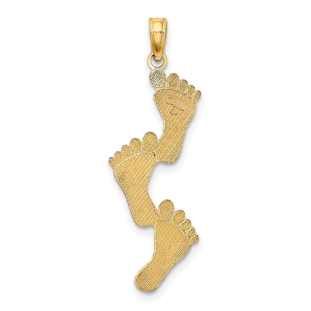 10K Yellow Gold Solid Polished Large Triple Vertical Feet Charm