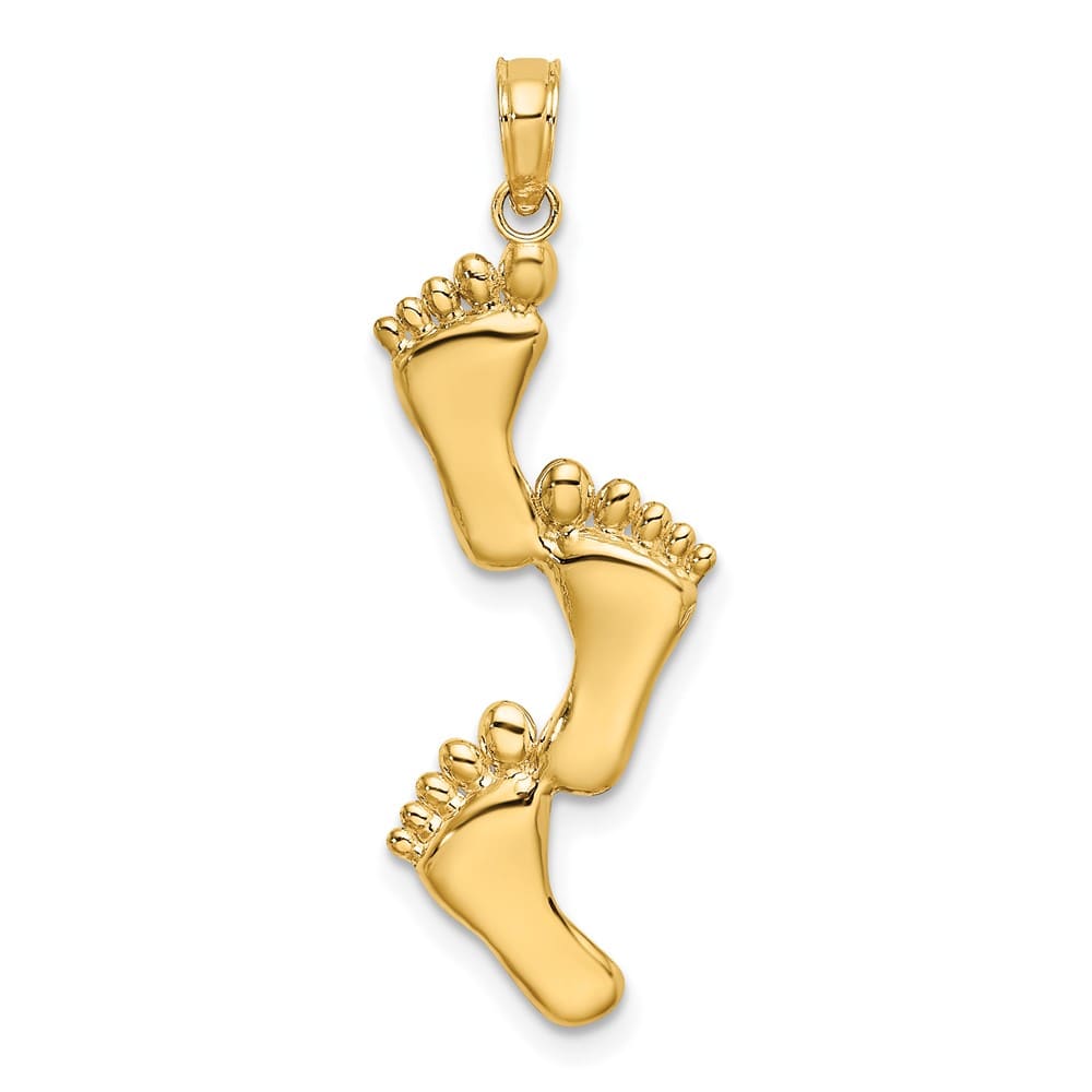 10K Yellow Gold Solid Polished Large Triple Vertical Feet Charm