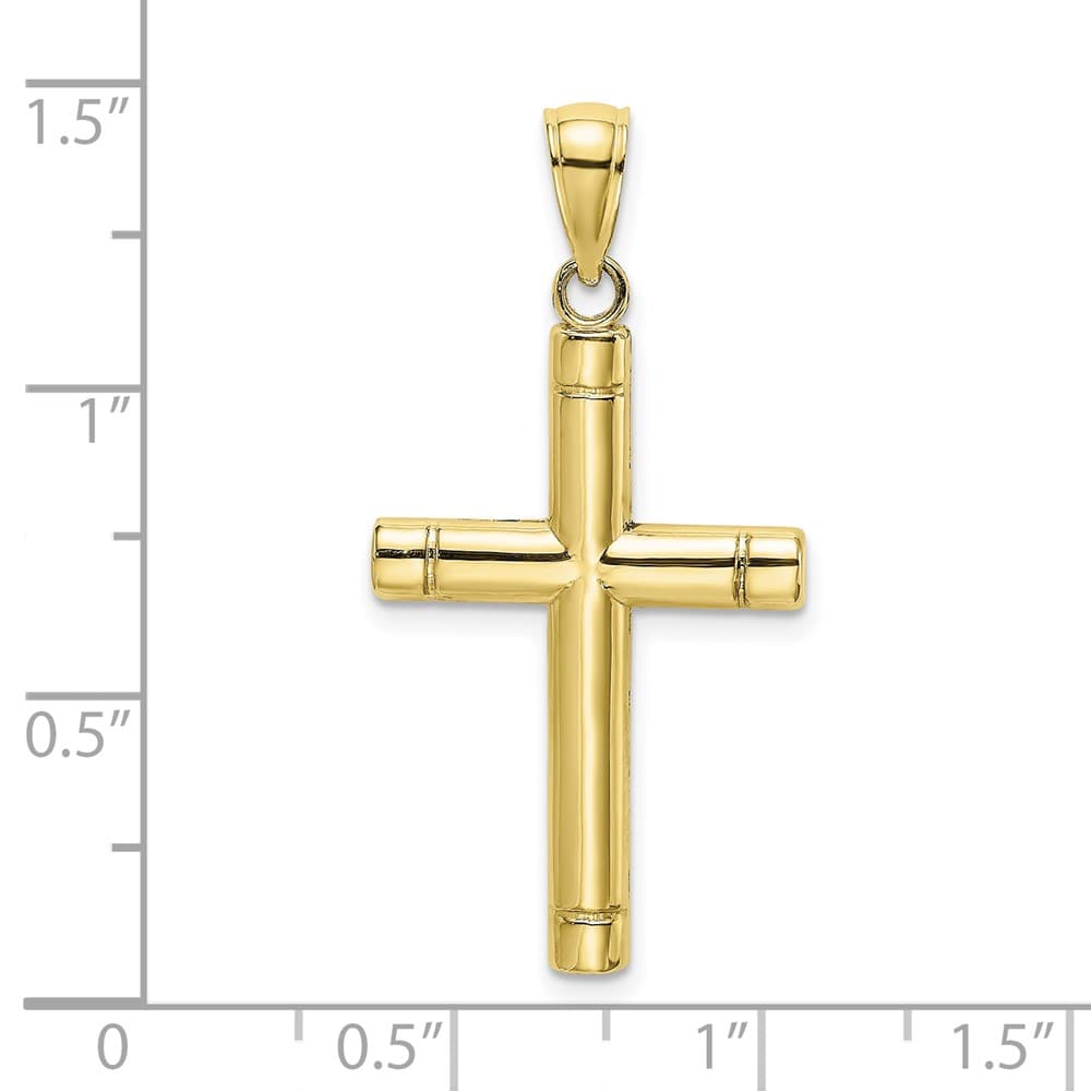 10K Yellow Gold Solid Polished Large Tubular Latin Cross Pendant