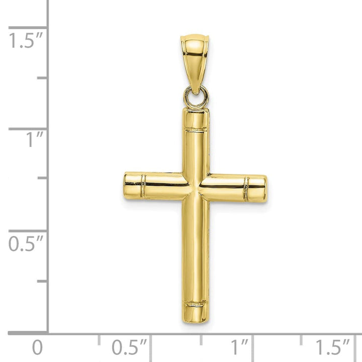 10K Yellow Gold Solid Polished Large Tubular Latin Cross Pendant