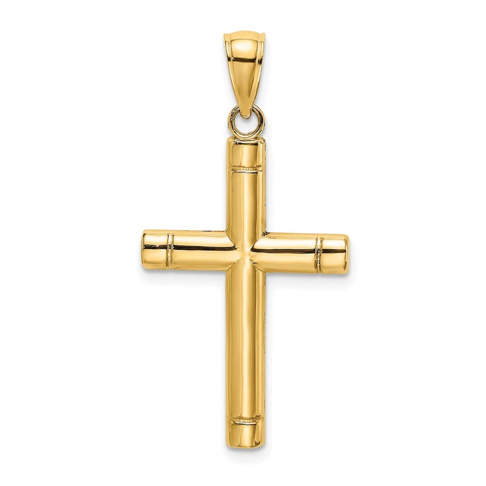 10K Yellow Gold Solid Polished Large Tubular Latin Cross Pendant