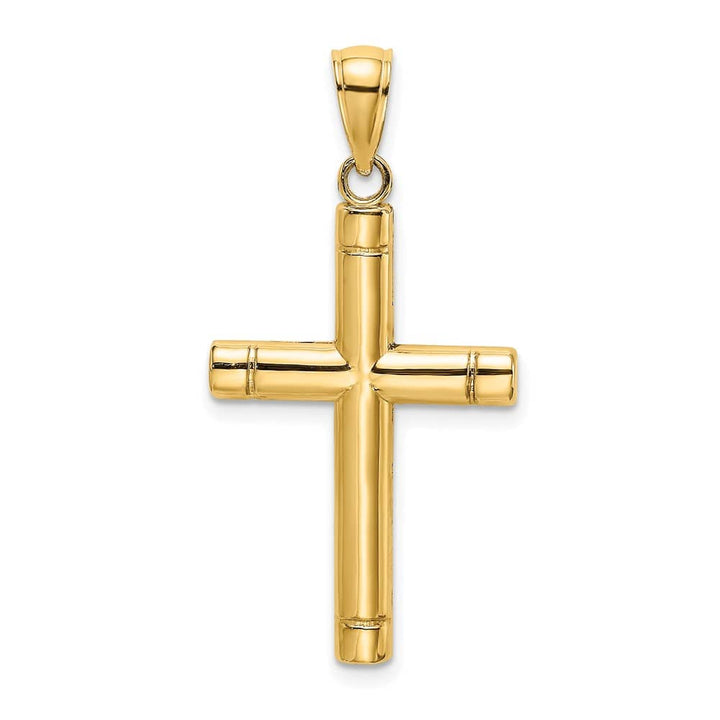 10K Yellow Gold Solid Polished Large Tubular Latin Cross Pendant