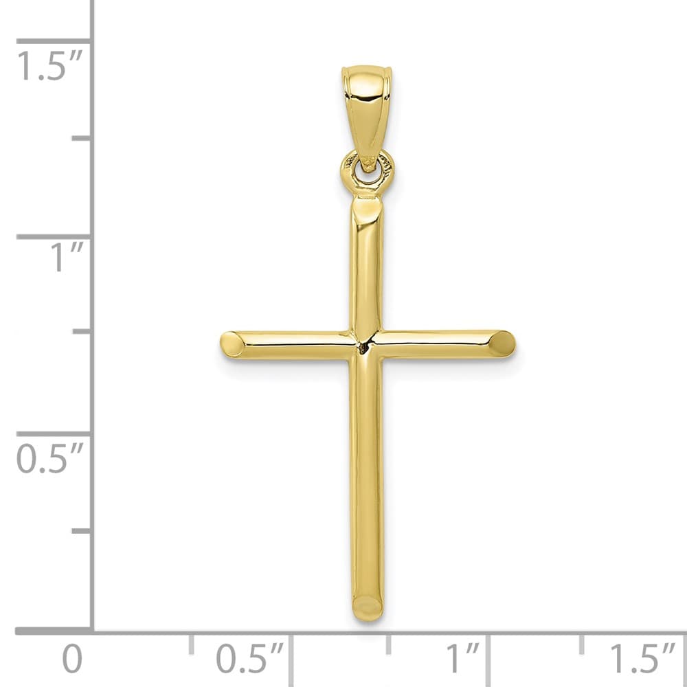 10K Yellow Gold Solid Polished Large Tubular Latin Cross Pendant