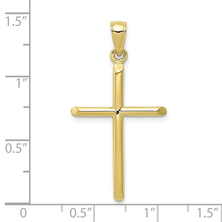 10K Yellow Gold Solid Polished Large Tubular Latin Cross Pendant