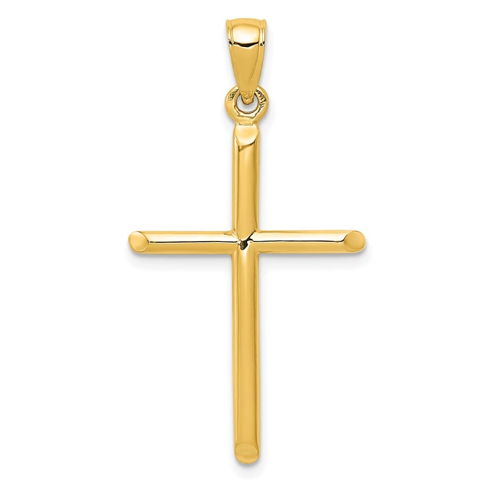 10K Yellow Gold Solid Polished Large Tubular Latin Cross Pendant