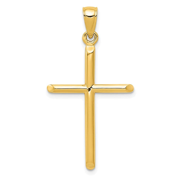 10K Yellow Gold Solid Polished Large Tubular Latin Cross Pendant