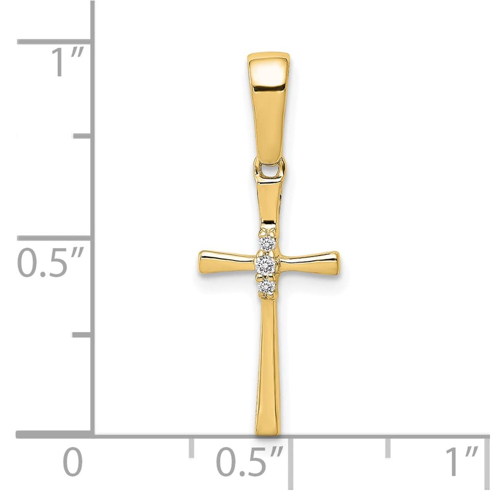 10K Yellow Gold Solid Polished Medium .02 ct Diamond Cross Pendant