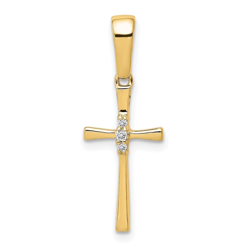 10K Yellow Gold Solid Polished Medium .02 ct Diamond Cross Pendant