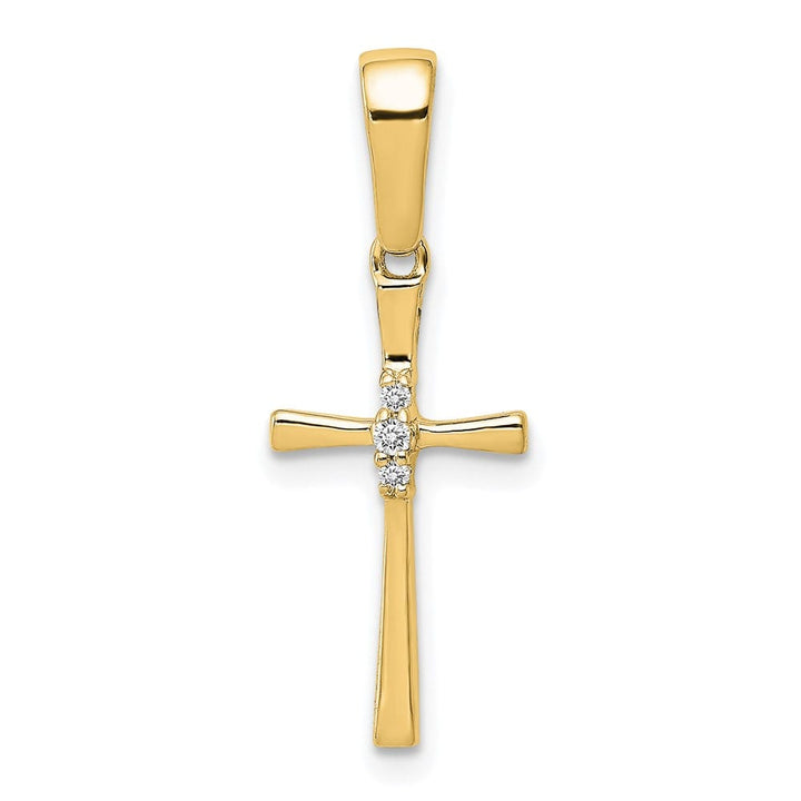 10K Yellow Gold Solid Polished Medium .02 ct Diamond Cross Pendant