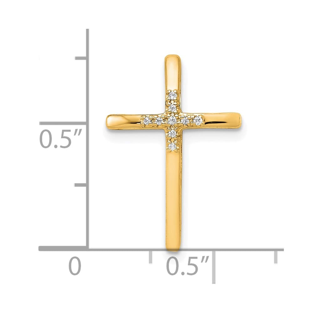 10K Yellow Gold Solid Polished Medium .03 ct Diamond Cross Chain Slide