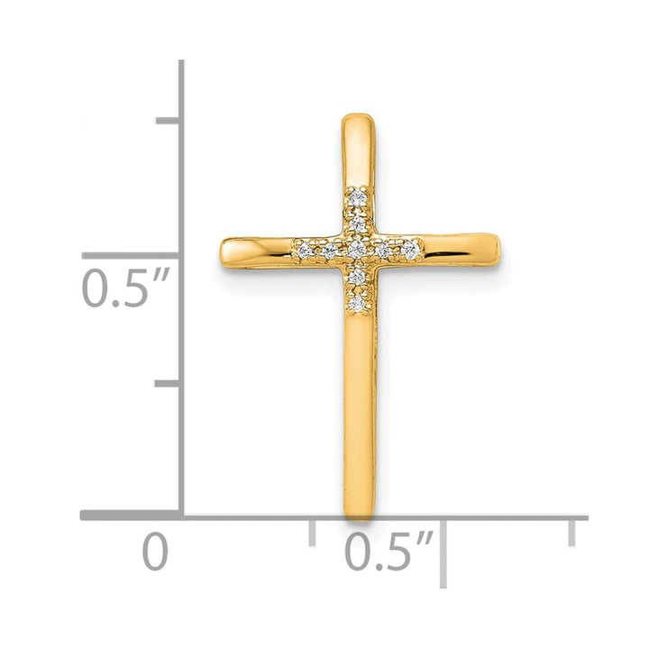 10K Yellow Gold Solid Polished Medium .03 ct Diamond Cross Chain Slide