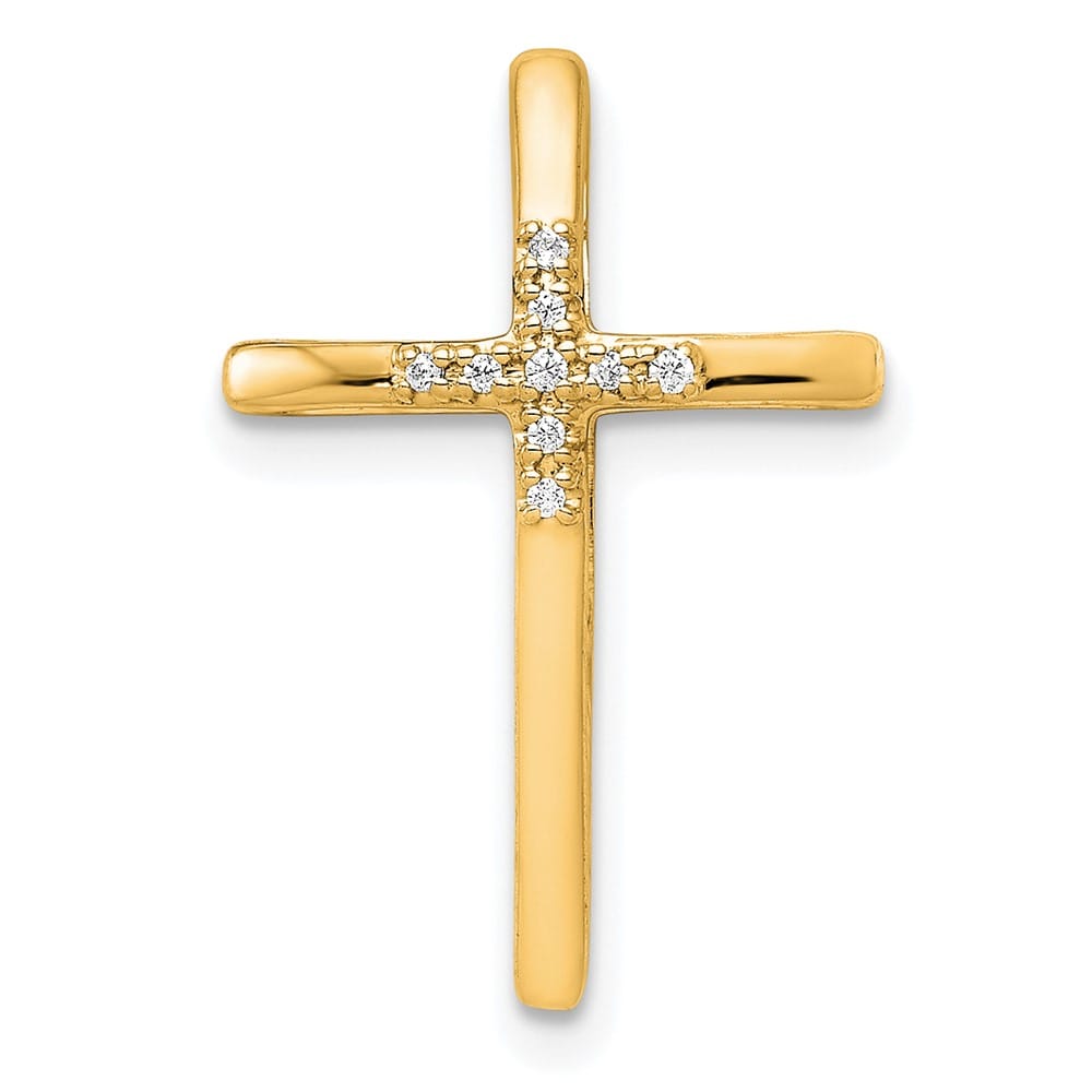 10K Yellow Gold Solid Polished Medium .03 ct Diamond Cross Chain Slide