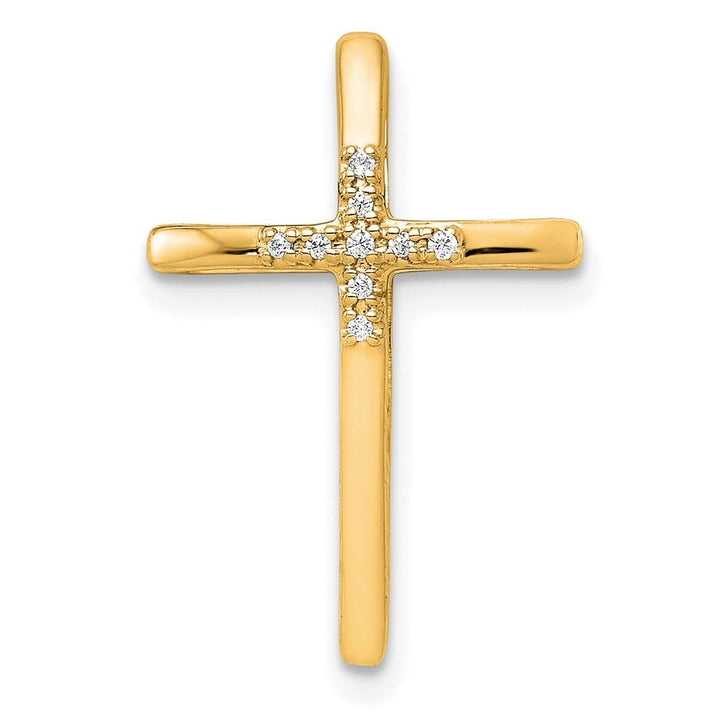 10K Yellow Gold Solid Polished Medium .03 ct Diamond Cross Chain Slide