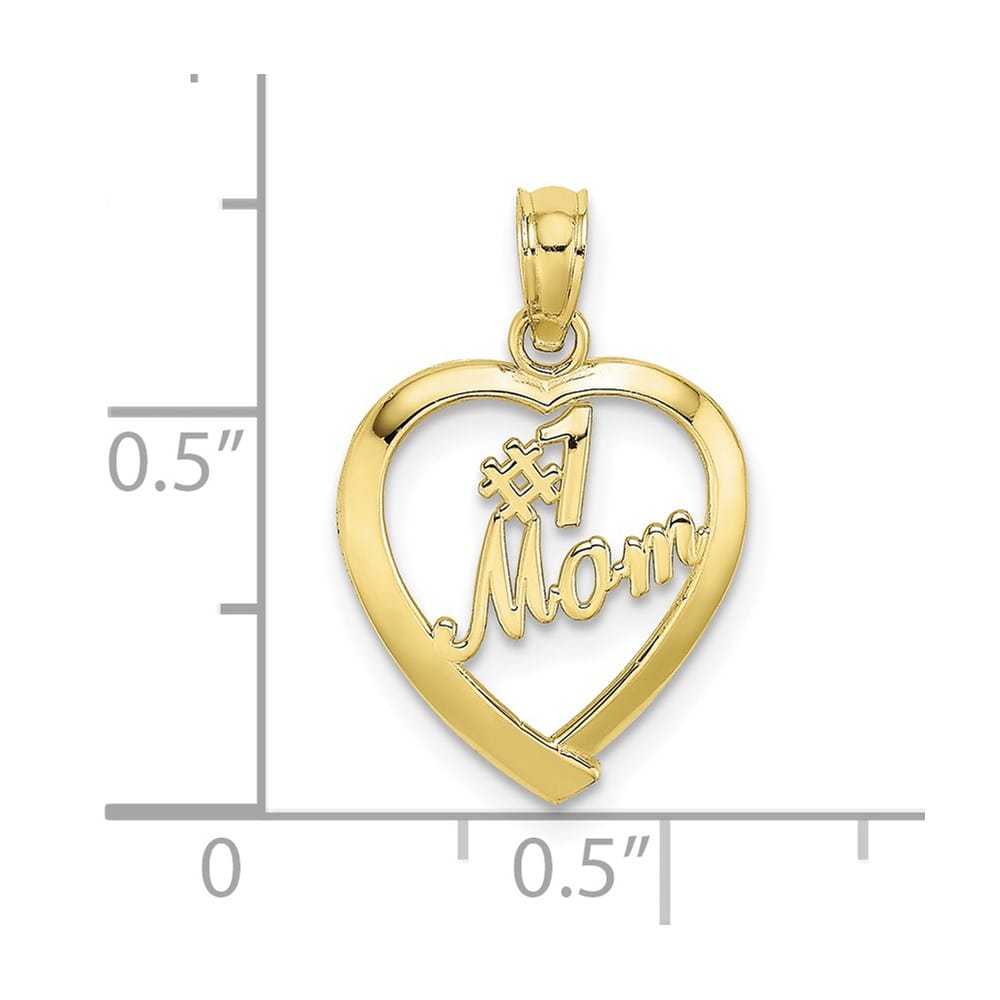10K Yellow Gold Solid Polished Medium #1 MOM in Heart Pendant