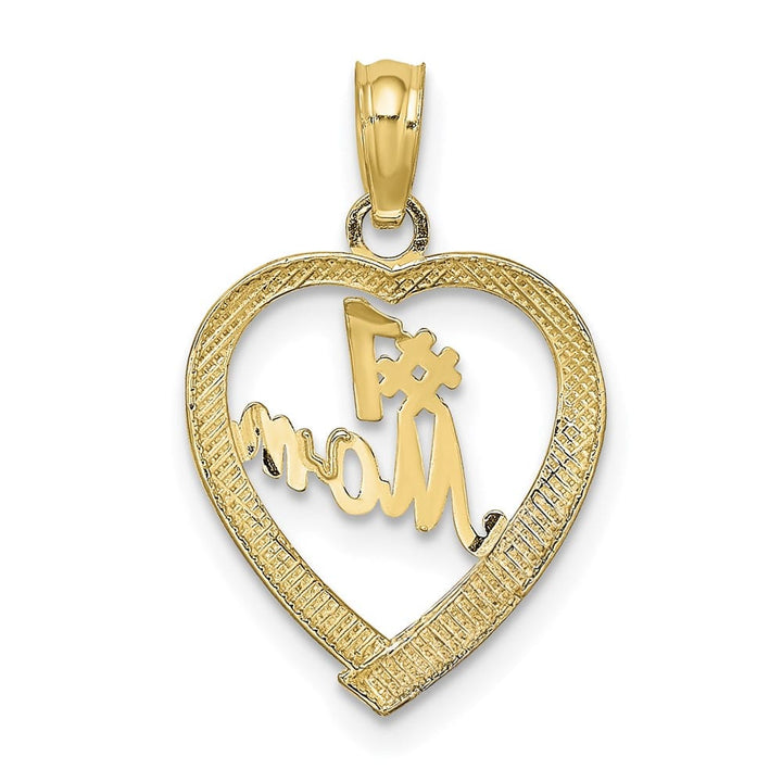 10K Yellow Gold Solid Polished Medium #1 MOM in Heart Pendant