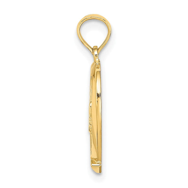 10K Yellow Gold Solid Polished Medium #1 MOM in Heart Pendant