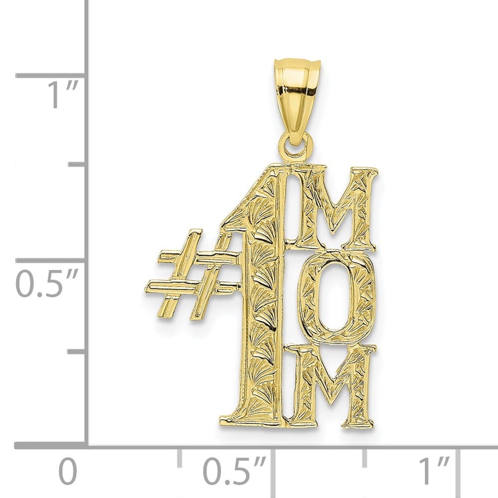 10K Yellow Gold Solid Polished Medium #1 MOM Vertical Pendant