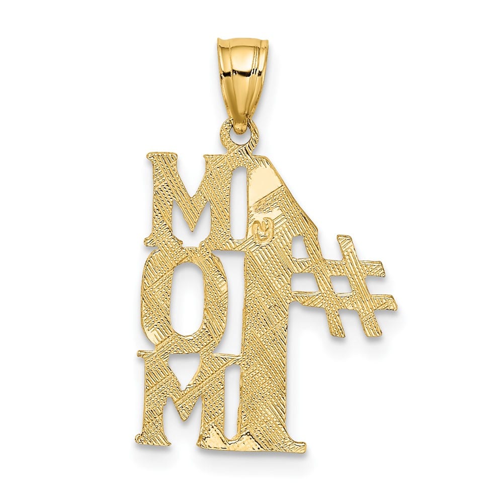 10K Yellow Gold Solid Polished Medium #1 MOM Vertical Pendant