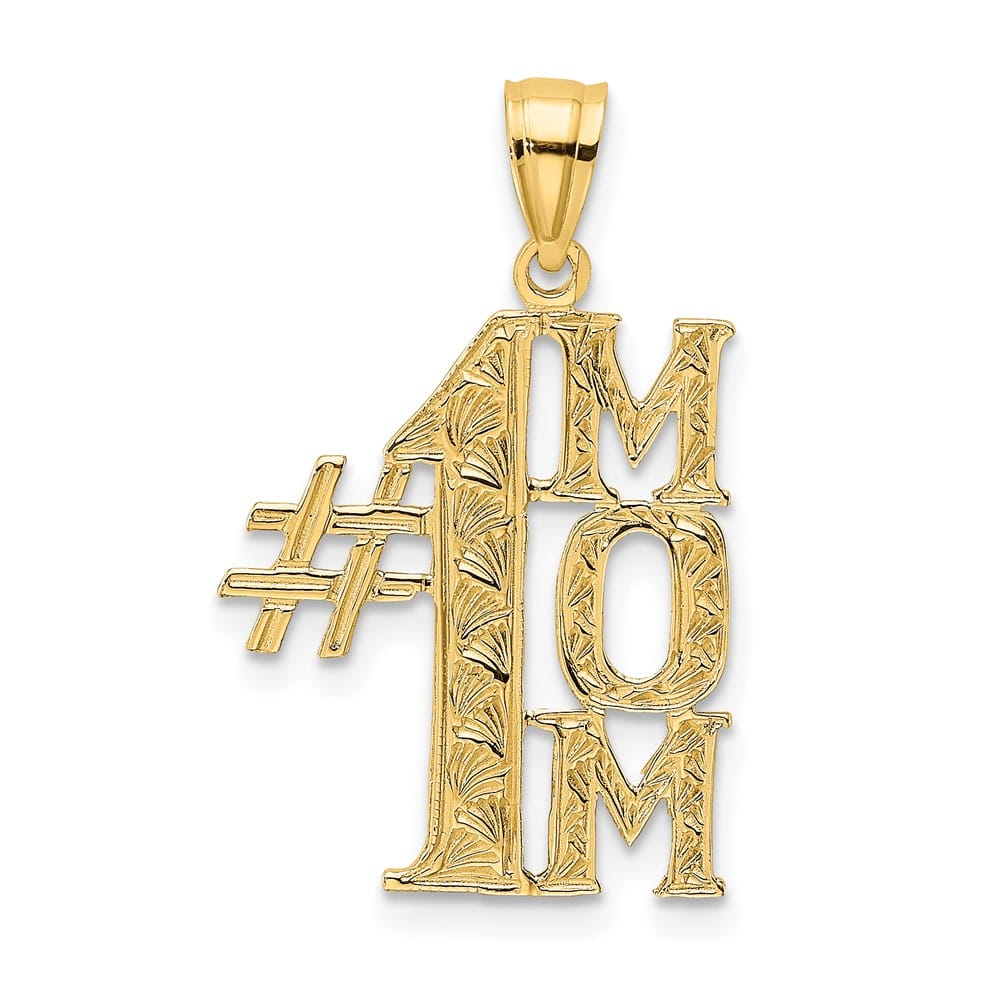 10K Yellow Gold Solid Polished Medium #1 MOM Vertical Pendant