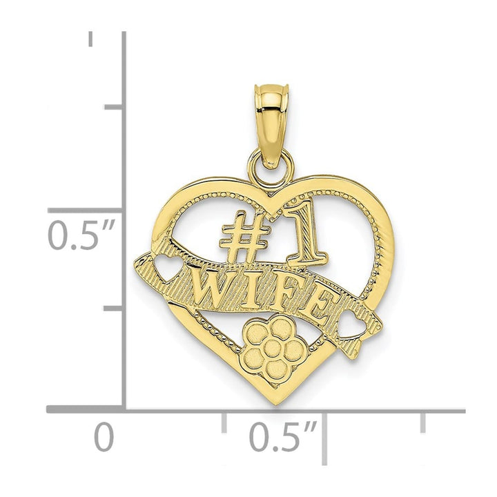 10K Yellow Gold Solid Polished Medium #1 Wife Heart Pendant
