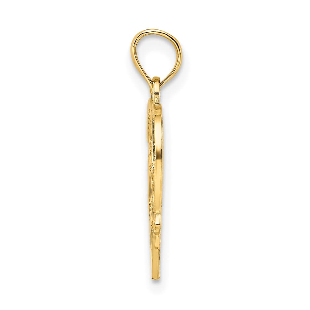 10K Yellow Gold Solid Polished Medium #1 Wife Heart Pendant