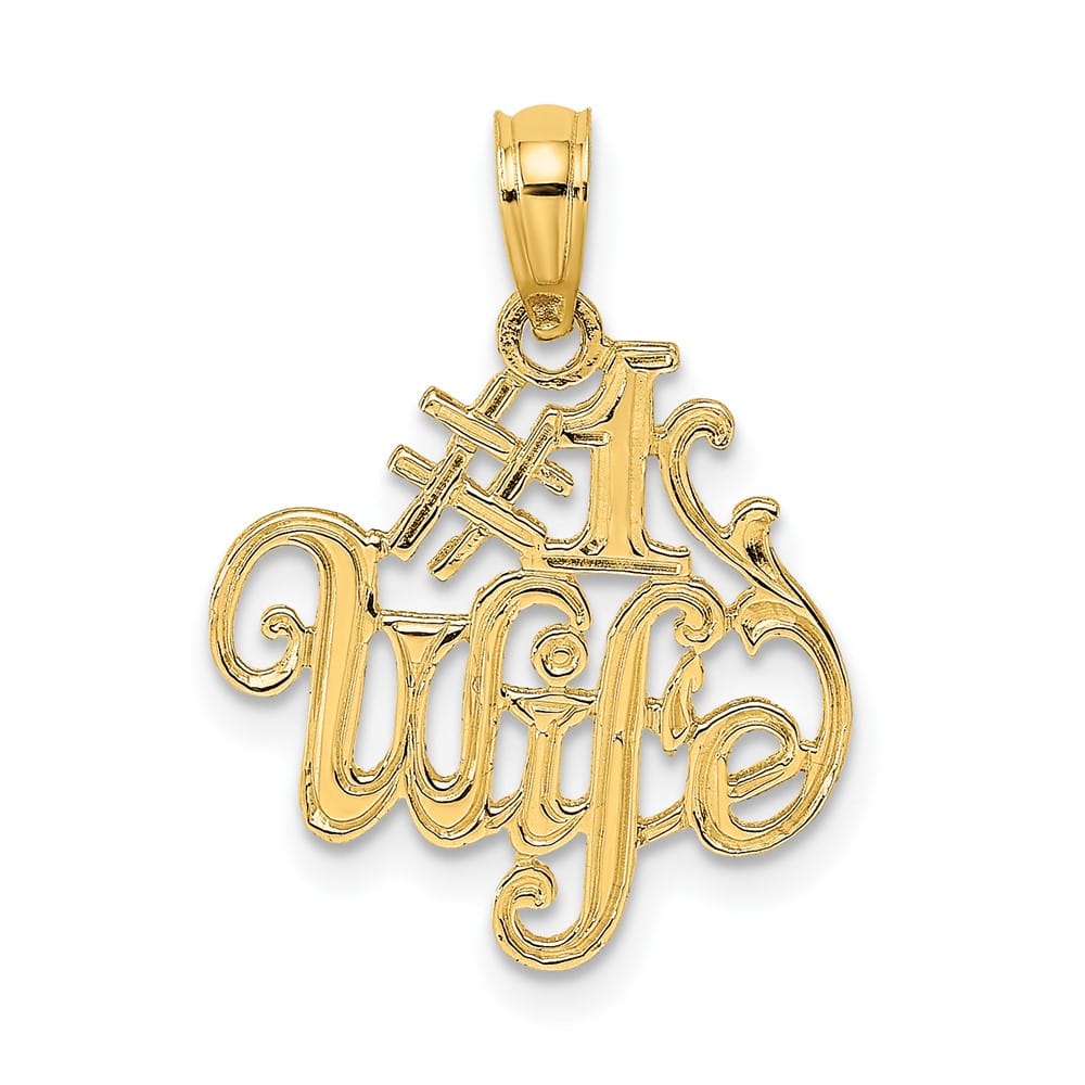 10K Yellow Gold Solid Polished Medium #1 Wife Pendant