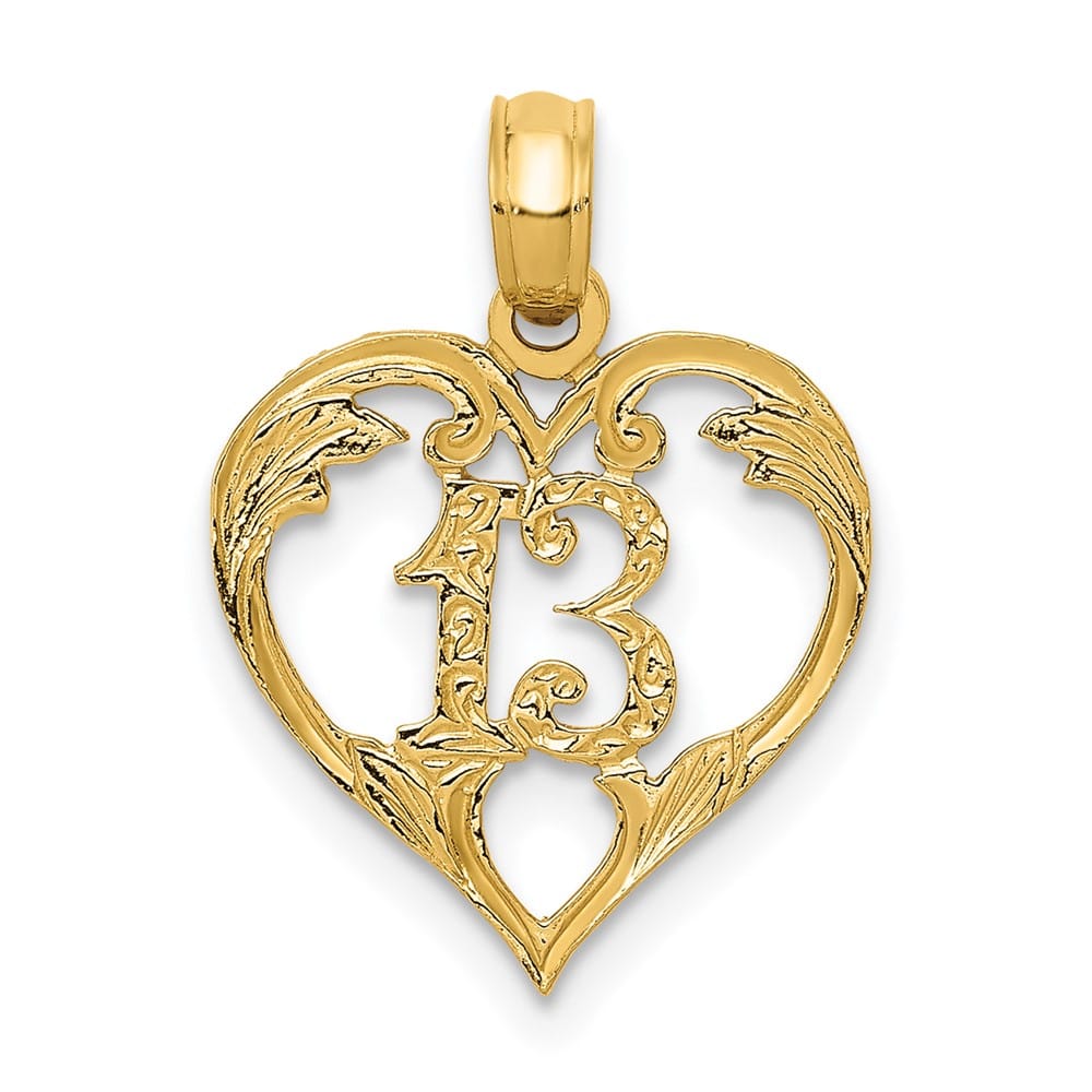 10K Yellow Gold Solid Polished Medium 13 in Heart Cut-out Pendant
