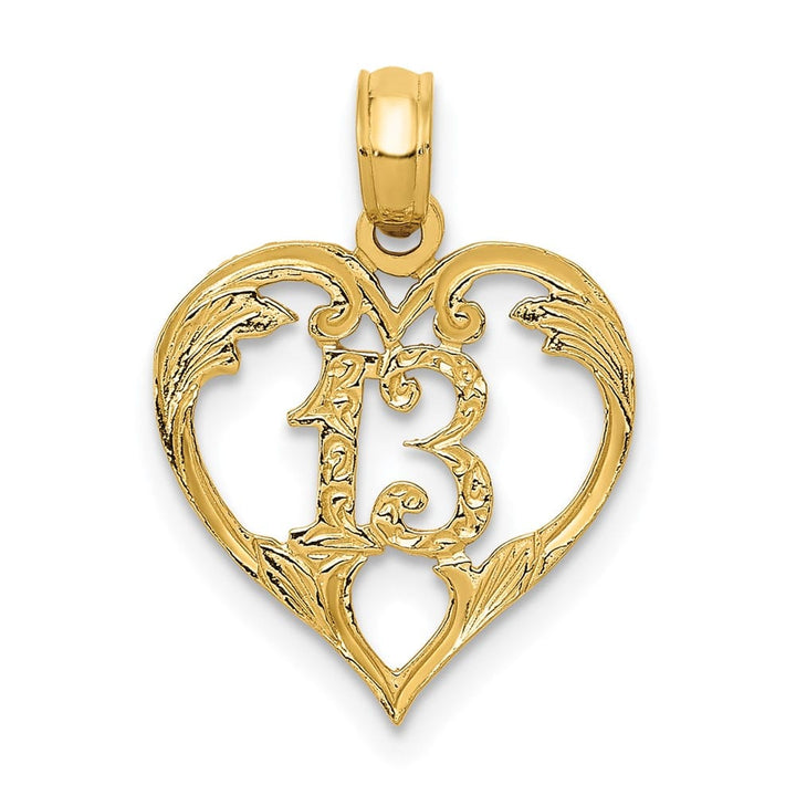 10K Yellow Gold Solid Polished Medium 13 in Heart Cut-out Pendant