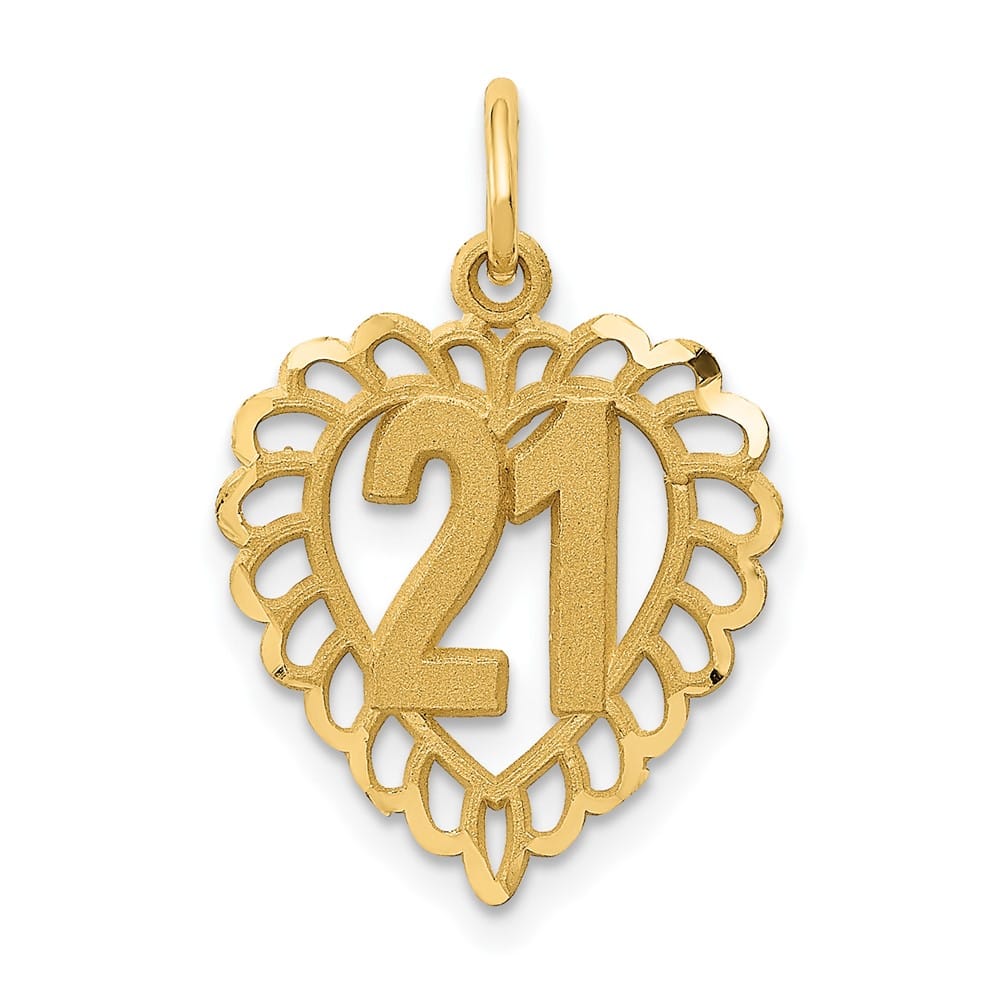 10K Yellow Gold Solid Polished Medium 21 in Heart Charm