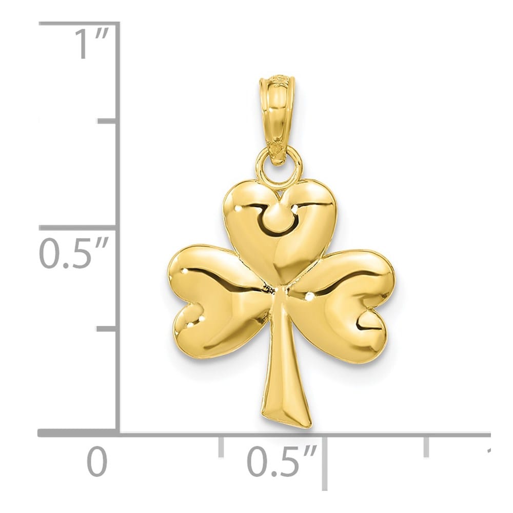 10K Yellow Gold Solid Polished Medium 3-Leaf Clover Charm