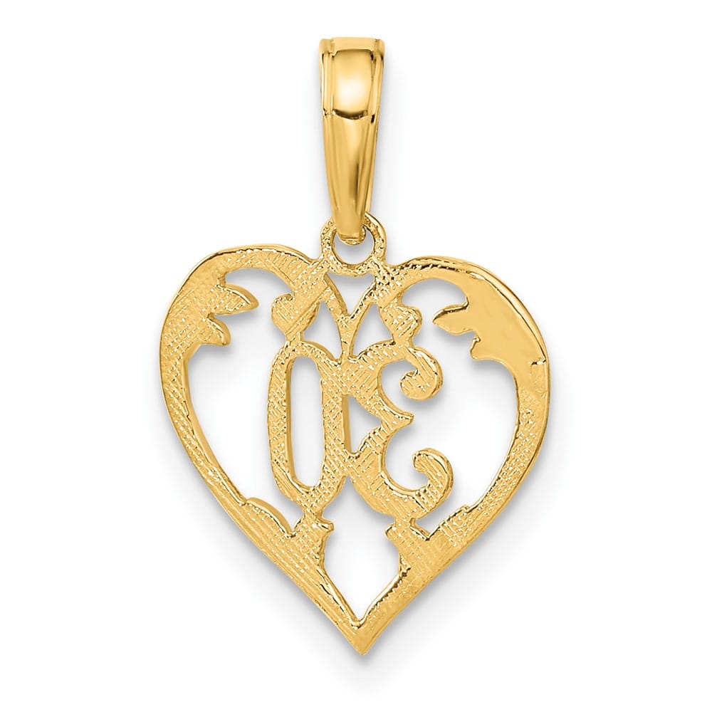10K Yellow Gold Solid Polished Medium 30 in Heart Cut-out Pendant