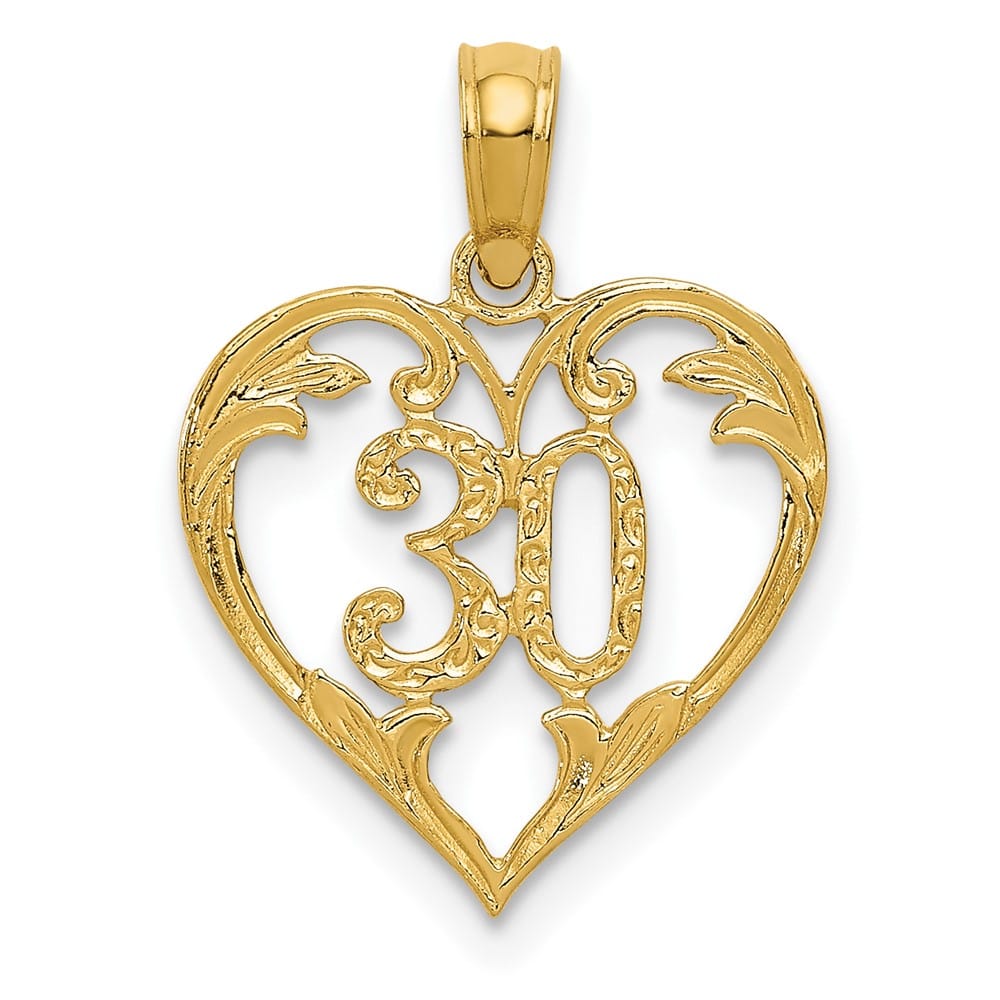 10K Yellow Gold Solid Polished Medium 30 in Heart Cut-out Pendant