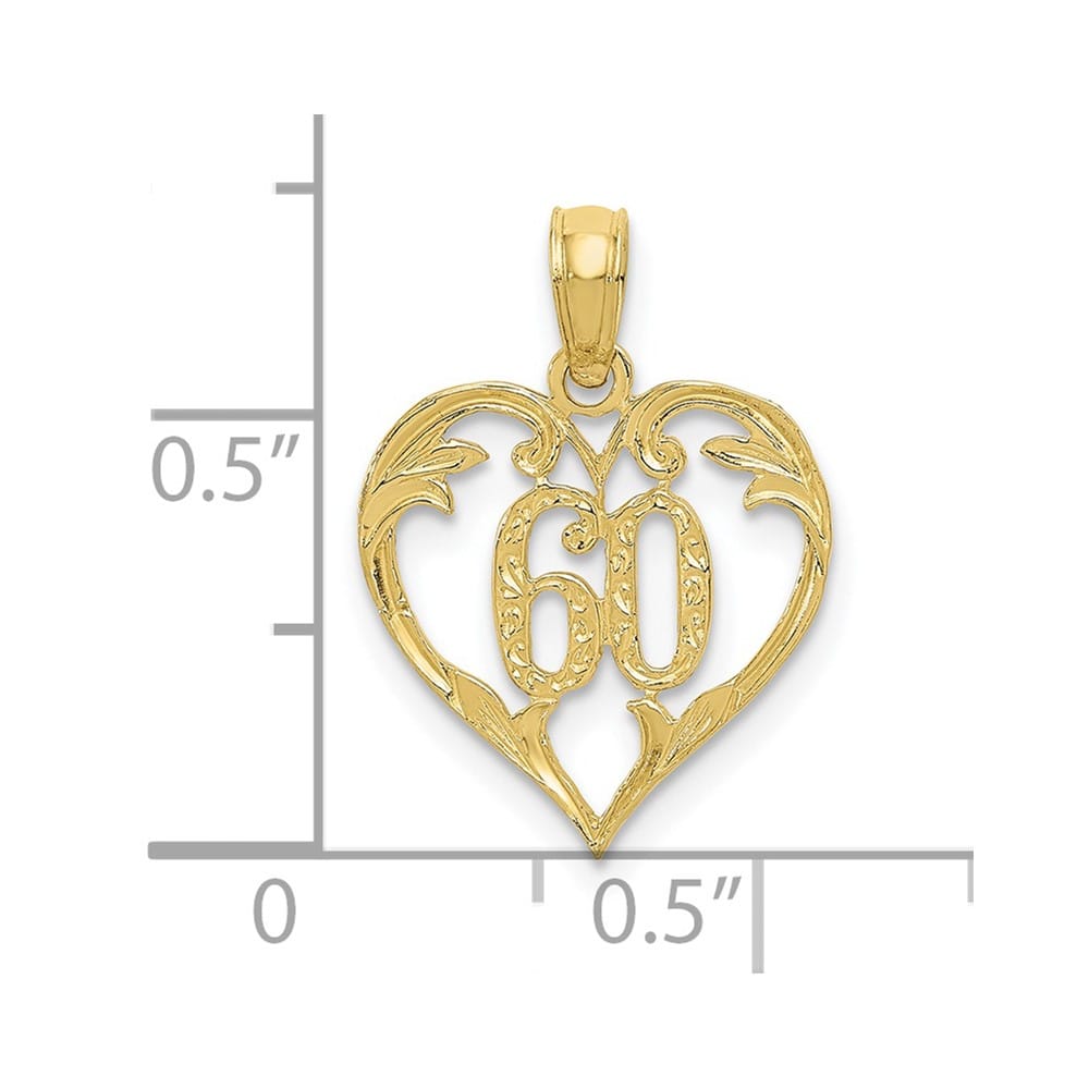 10K Yellow Gold Solid Polished Medium 60 in Heart Pendant