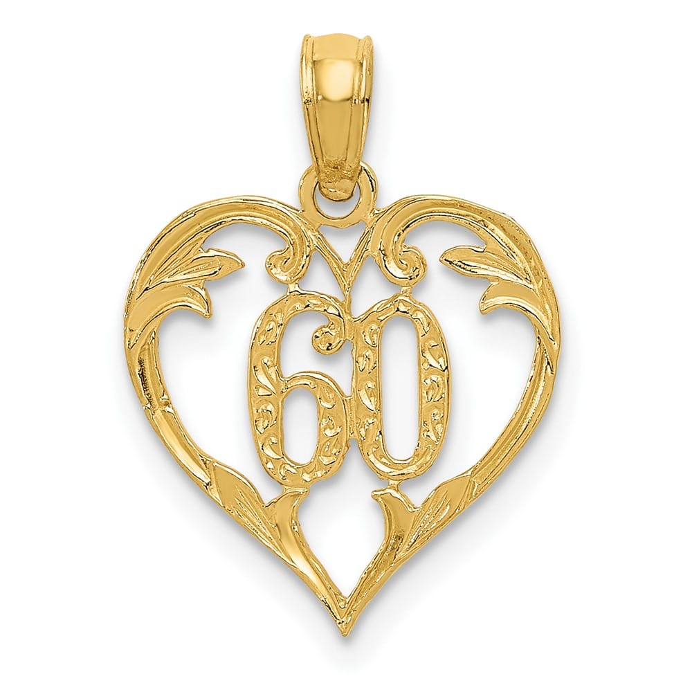 10K Yellow Gold Solid Polished Medium 60 in Heart Pendant