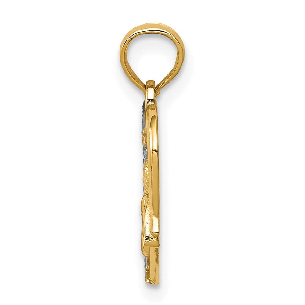 10K Yellow Gold Solid Polished Medium Angel in Heart with Star Pendant