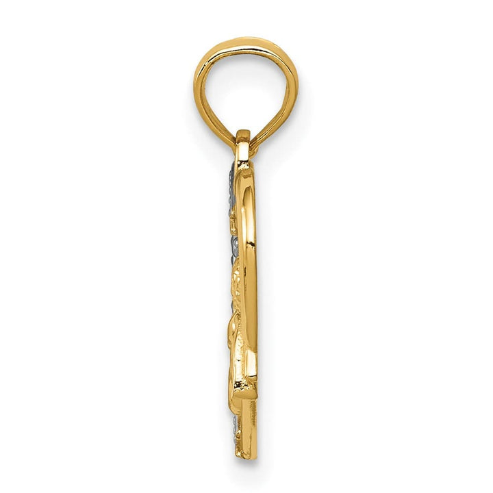 10K Yellow Gold Solid Polished Medium Angel in Heart with Star Pendant