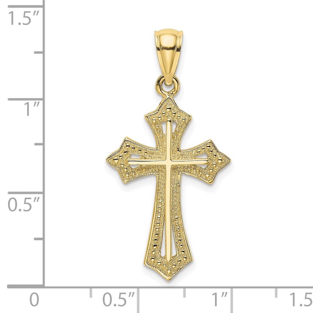 10K Yellow Gold Solid Polished Medium Beaded Cross Charm