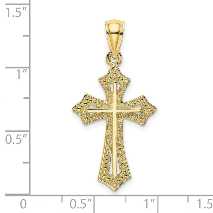 10K Yellow Gold Solid Polished Medium Beaded Cross Charm