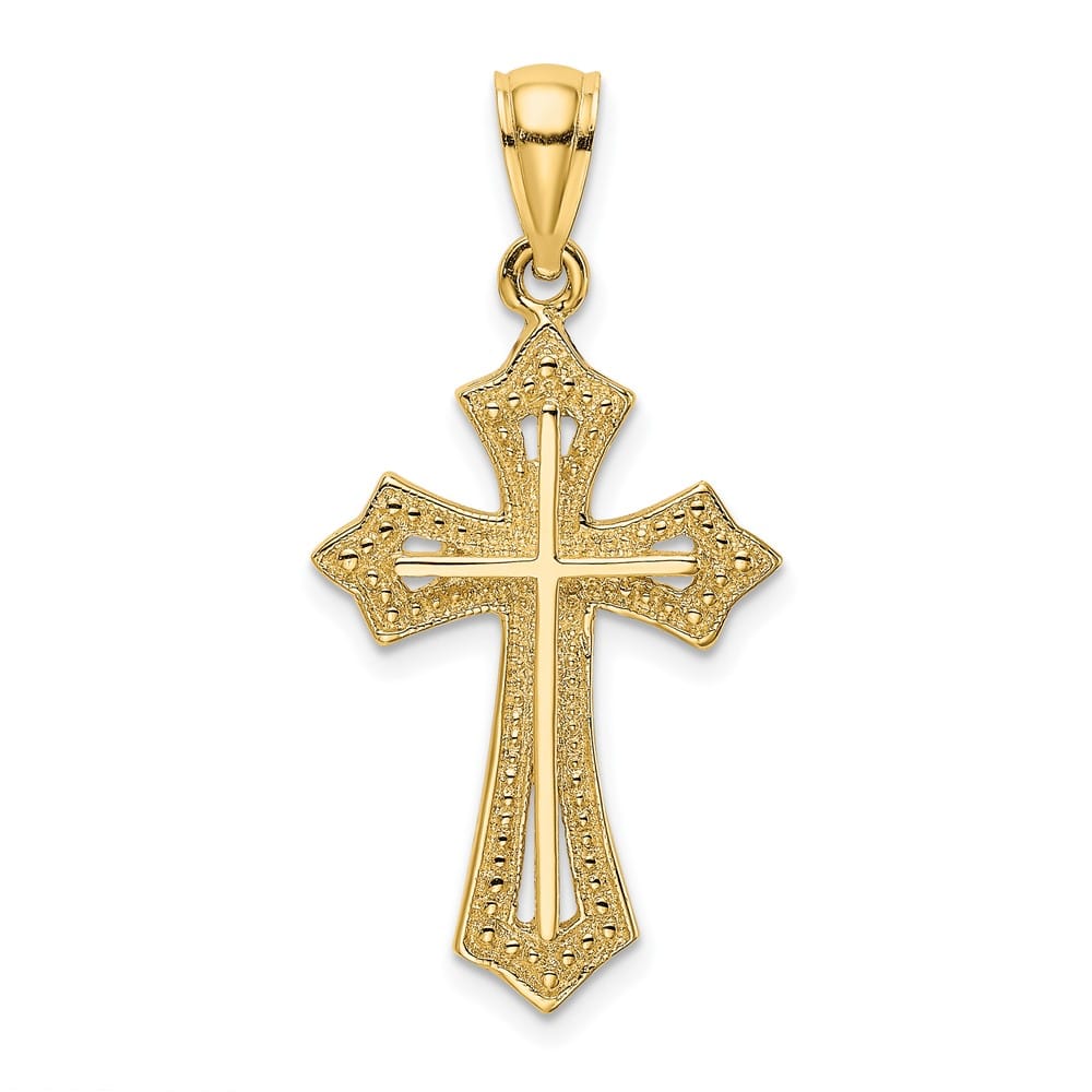 10K Yellow Gold Solid Polished Medium Beaded Cross Charm