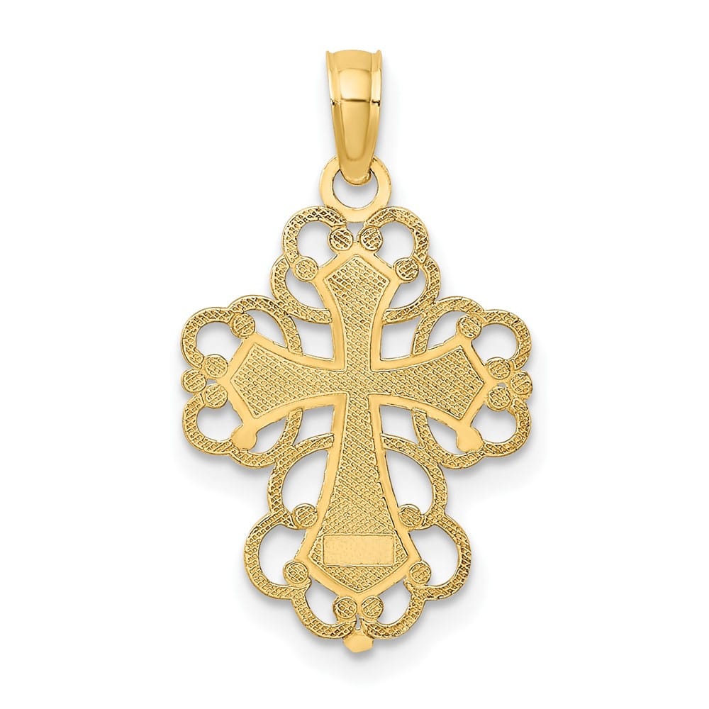 10K Yellow Gold Solid Polished Medium Beaded Lace Trim Cross Charm