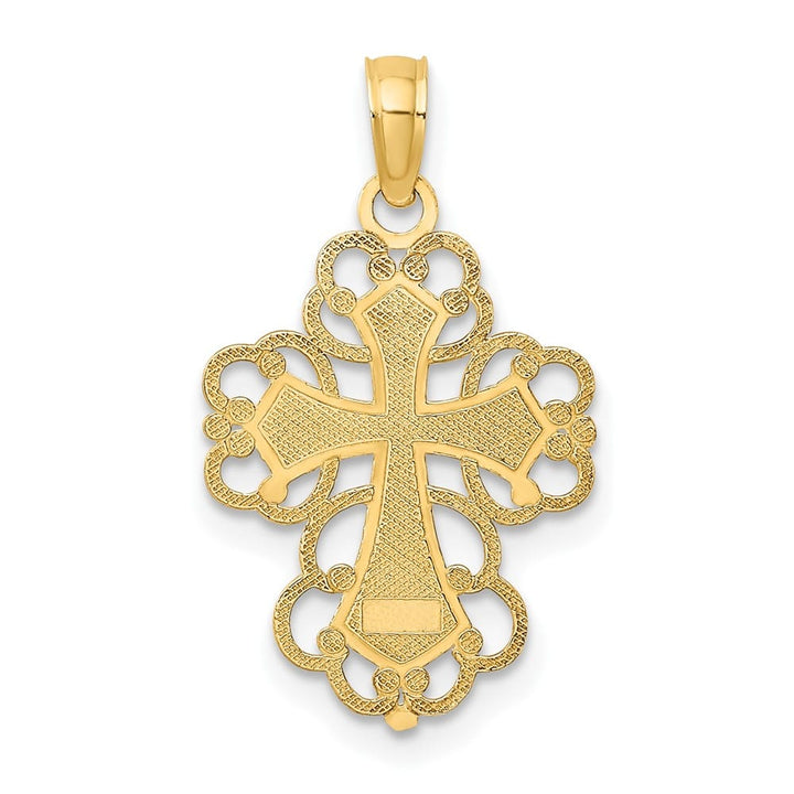 10K Yellow Gold Solid Polished Medium Beaded Lace Trim Cross Charm