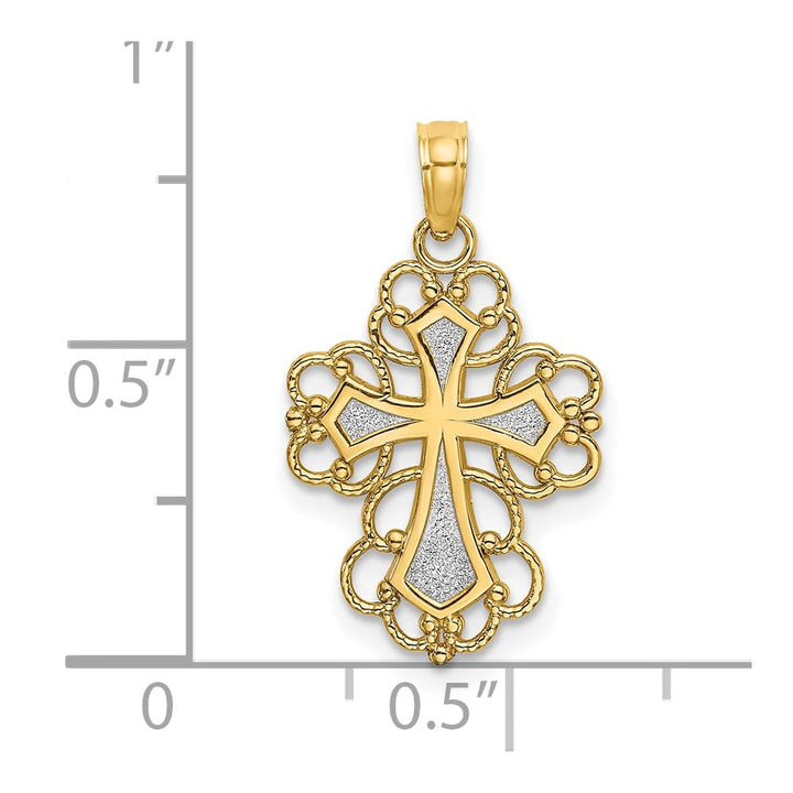 10K Yellow Gold Solid Polished Medium Beaded Lace Trim Cross Charm